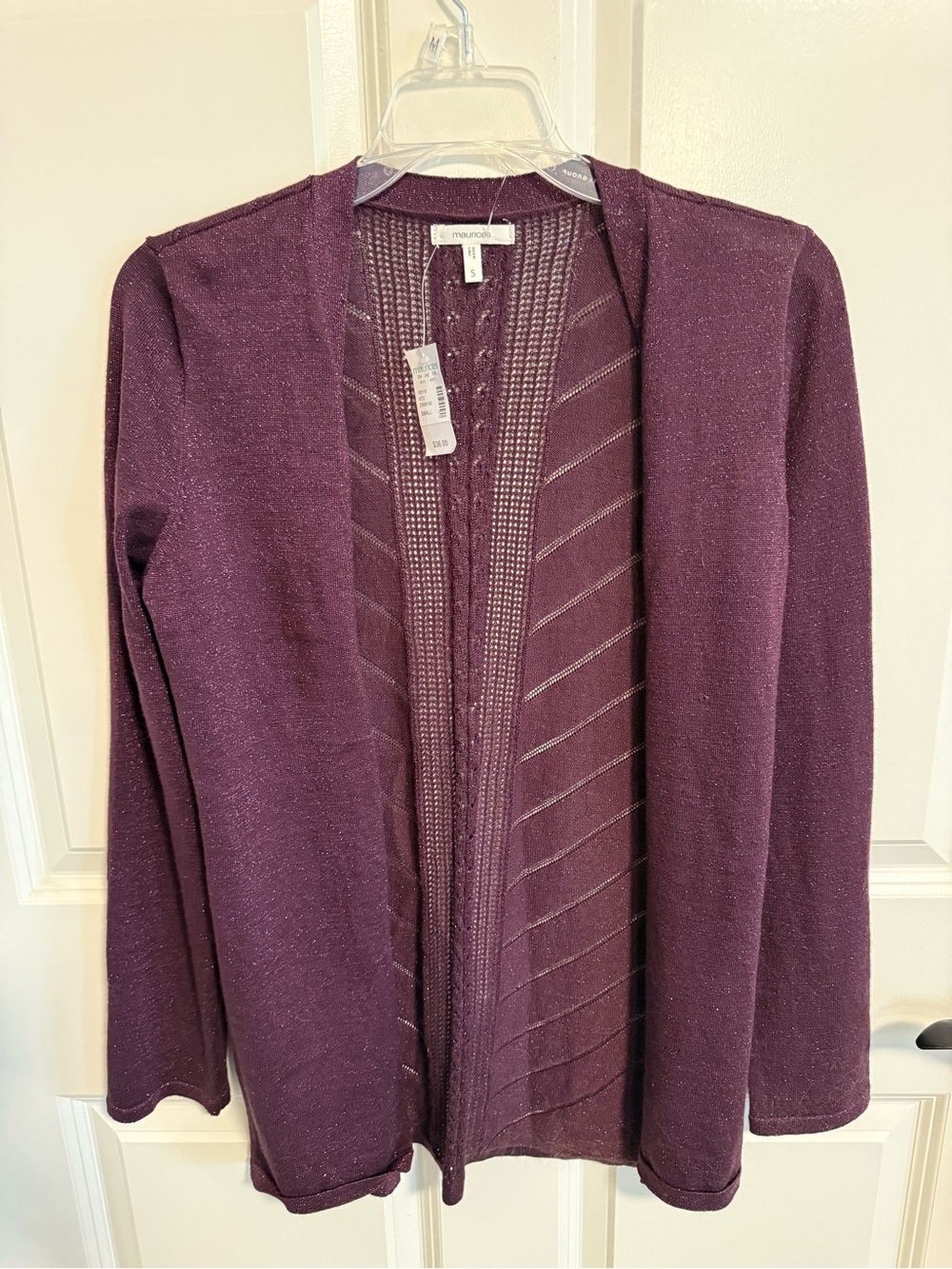 Maurices Plum Open Cardigan with Subtle Shimmer